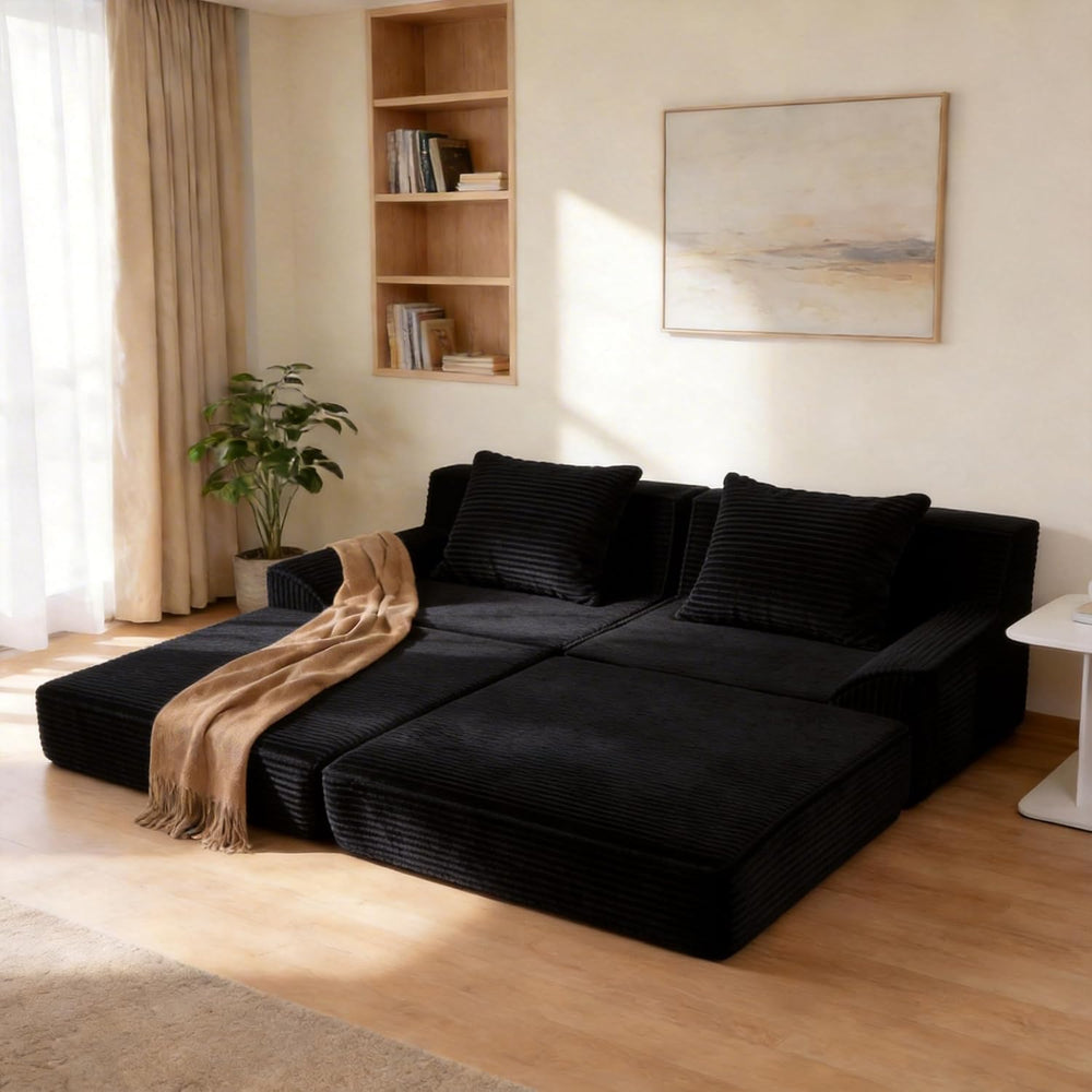 Cloud Modular Floor Boneless Sofa Bed, 81" Corduroy Convertible Loveseat...