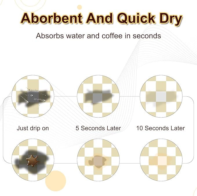Dish Drying Mat for Kitchen Counter, 16.5’’ X 27.6’’ Checkered Large Coffee - Image 3