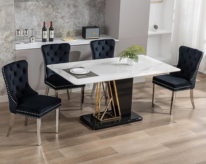 KCC Velvet Dining Chairs Set of 6, Upholstered High-end Tufted Dining Room Ch...