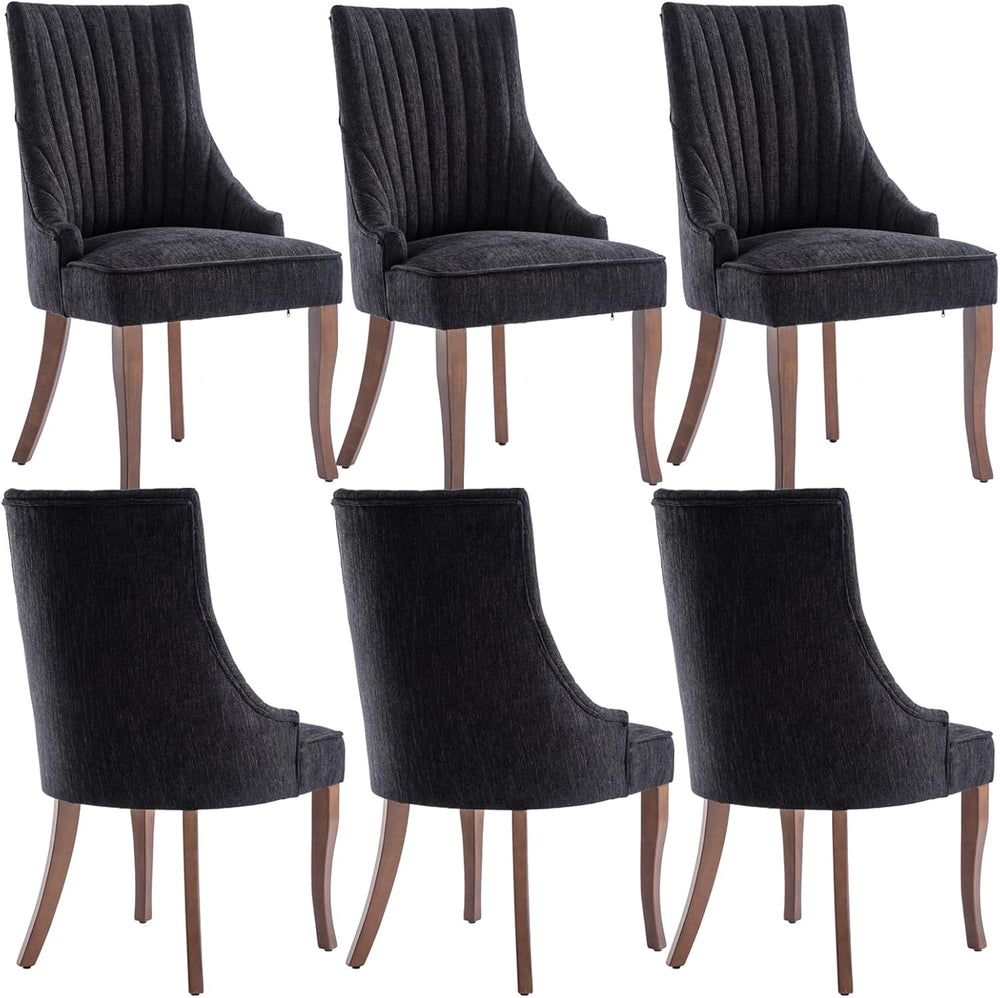 mikibama Linen Dining Chairs Set of 6 Channel Tufted Kitchen Dinner Chair Com...