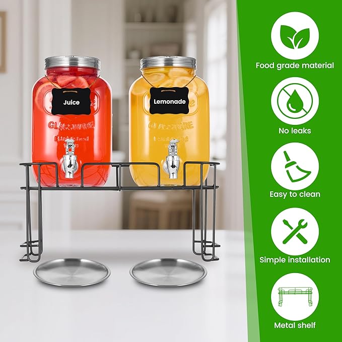 2 Pack1 Gallon Glass Drink Dispensers