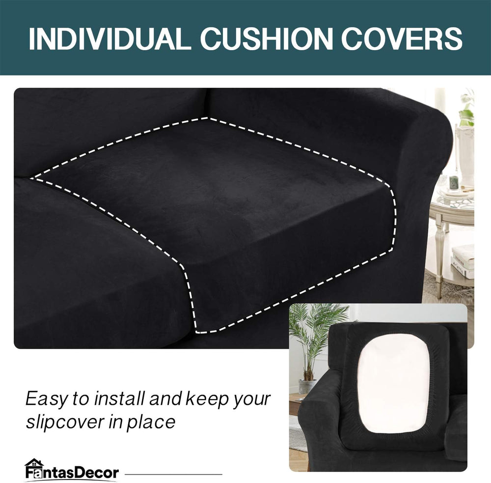 FantasDecor 4 Piece Sofa Velvet Couch Covers for 3 Cushion Stretch Slipcover ...
