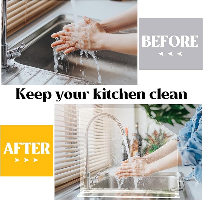 Vesici 2 Pcs Clear Acrylic Sink Splash Guard Freestanding Panel Barrier - Image 4