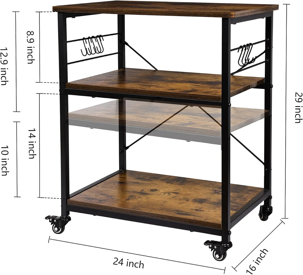 AHB 24" Kitchen Cart with 4 Smooth Wheels and 10 Hooks, 3-Tier Microwave...