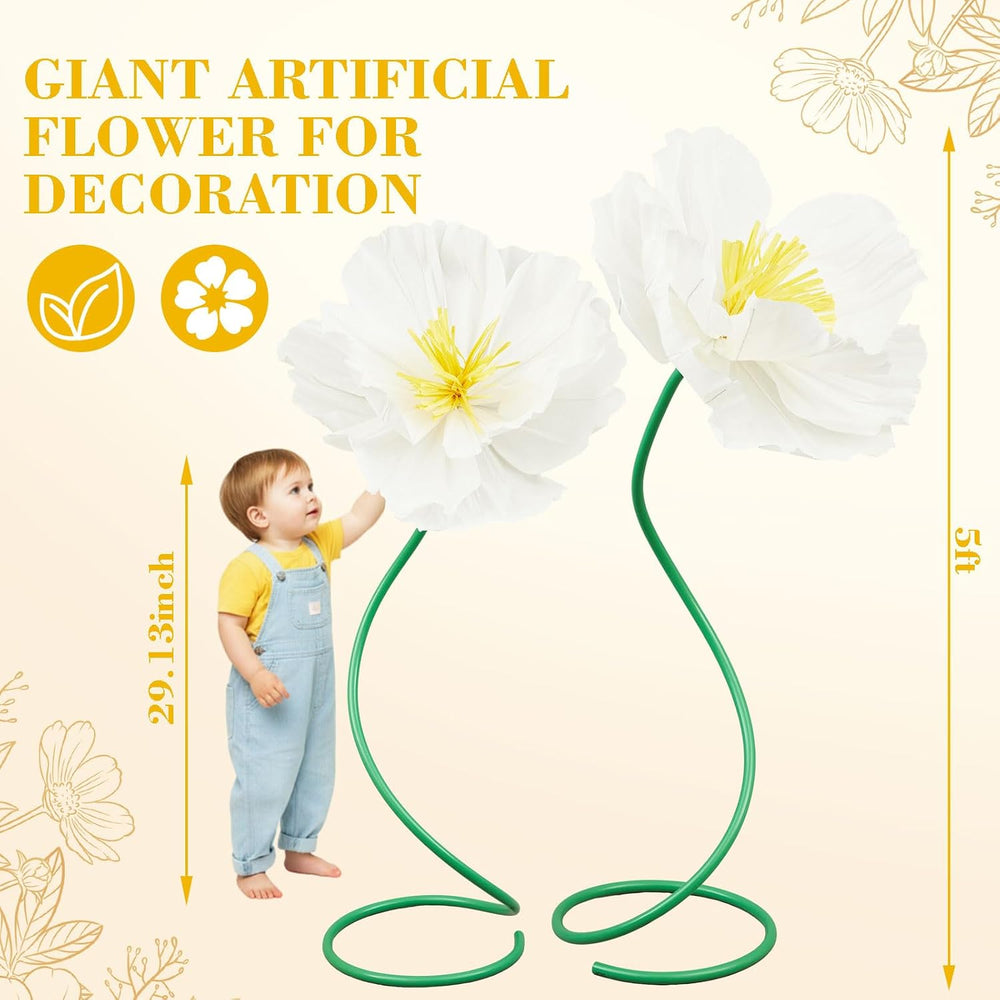 2 Pcs 5ft Large Paper White Poppy Flower Giant Artificial Poppies