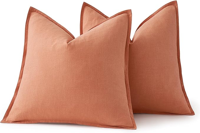 MIULEE Decorative Linen Euro Sham Pillow Covers 22x22 Inch Coral Boho Farmhouse - Image 6