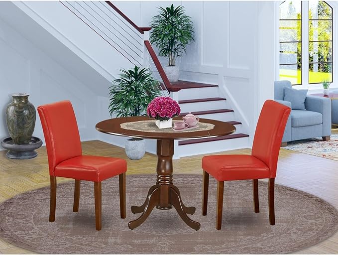 East West Furniture DLAB3-MAH-72 3 Piece Kitchen Table Set Contains a Round D...