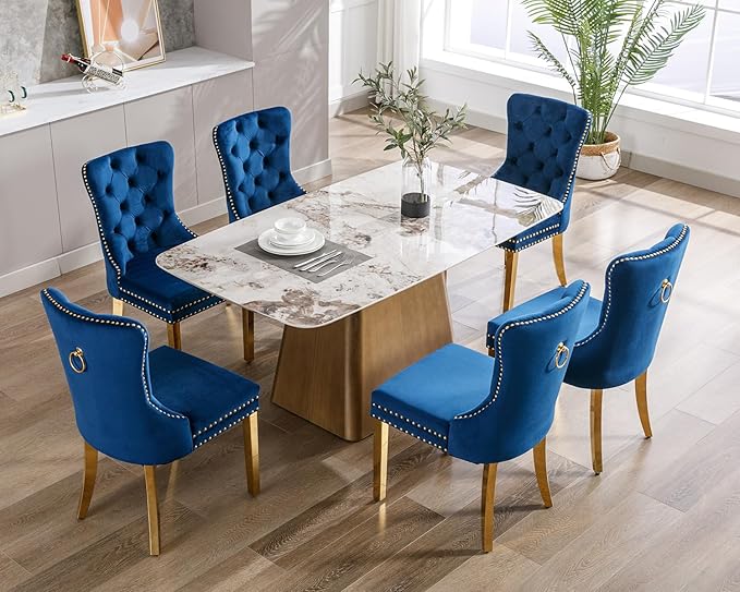 KCC Velvet Dining Chairs Set of 4, Upholstered High-end Tufted Dining Chair w...