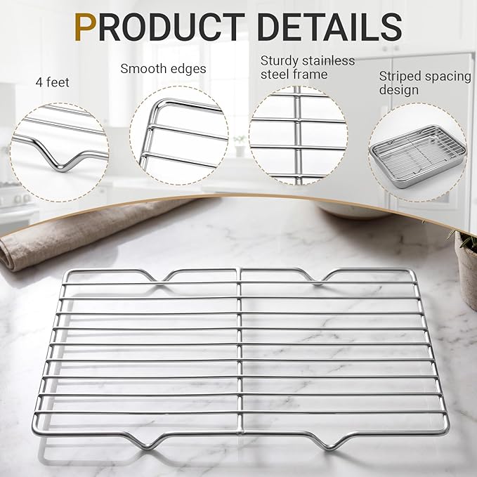 Lounsweer 2 Pack Cooling Racks, 5L x 10.5W x 1H Stainless Steel Wire Rack - Image 3