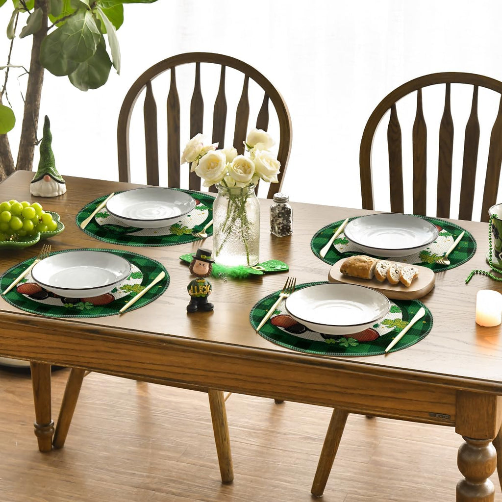 Artoid Mode Green Lucky Gnome St. Patrick's Day Round Placemats Set of 4,14 Inch Seasonal Holiday Farmhouse Table Mats for Party Kitchen Dining Decoration