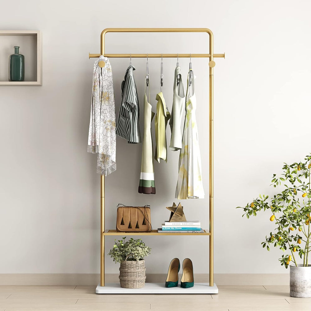 TIEOU Gold Coat Racks with Shelf, Heavy Duty Gold Clothing Racks for Boutique...