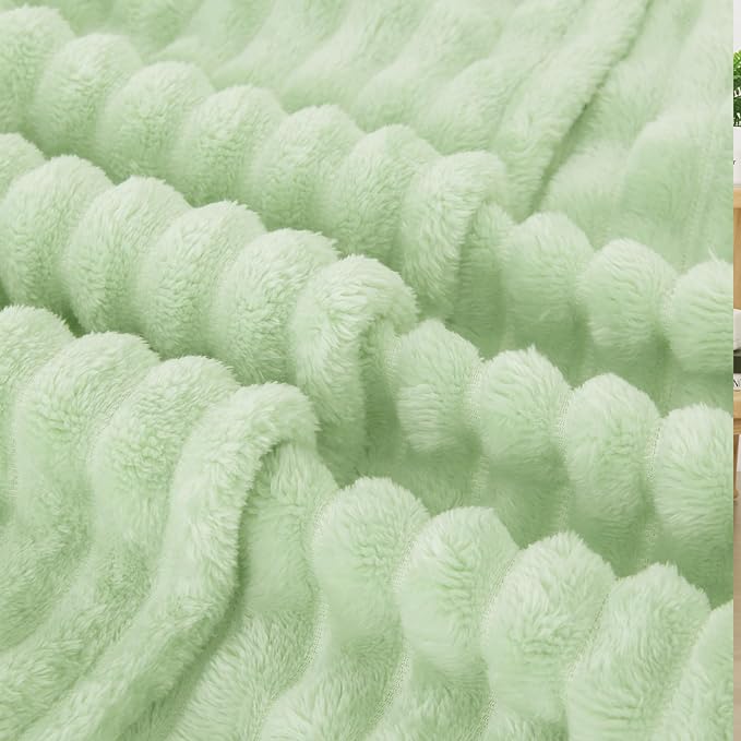 Cream Green Fleece Throw Blanket 60”×80” - Image 5