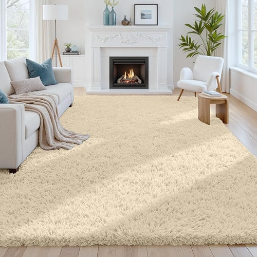 6x9 Area Rugs for Living Room Rug: Soft Fluffy Shag Beige Rugs for Bedroom by CarpetAddColortoYourLife