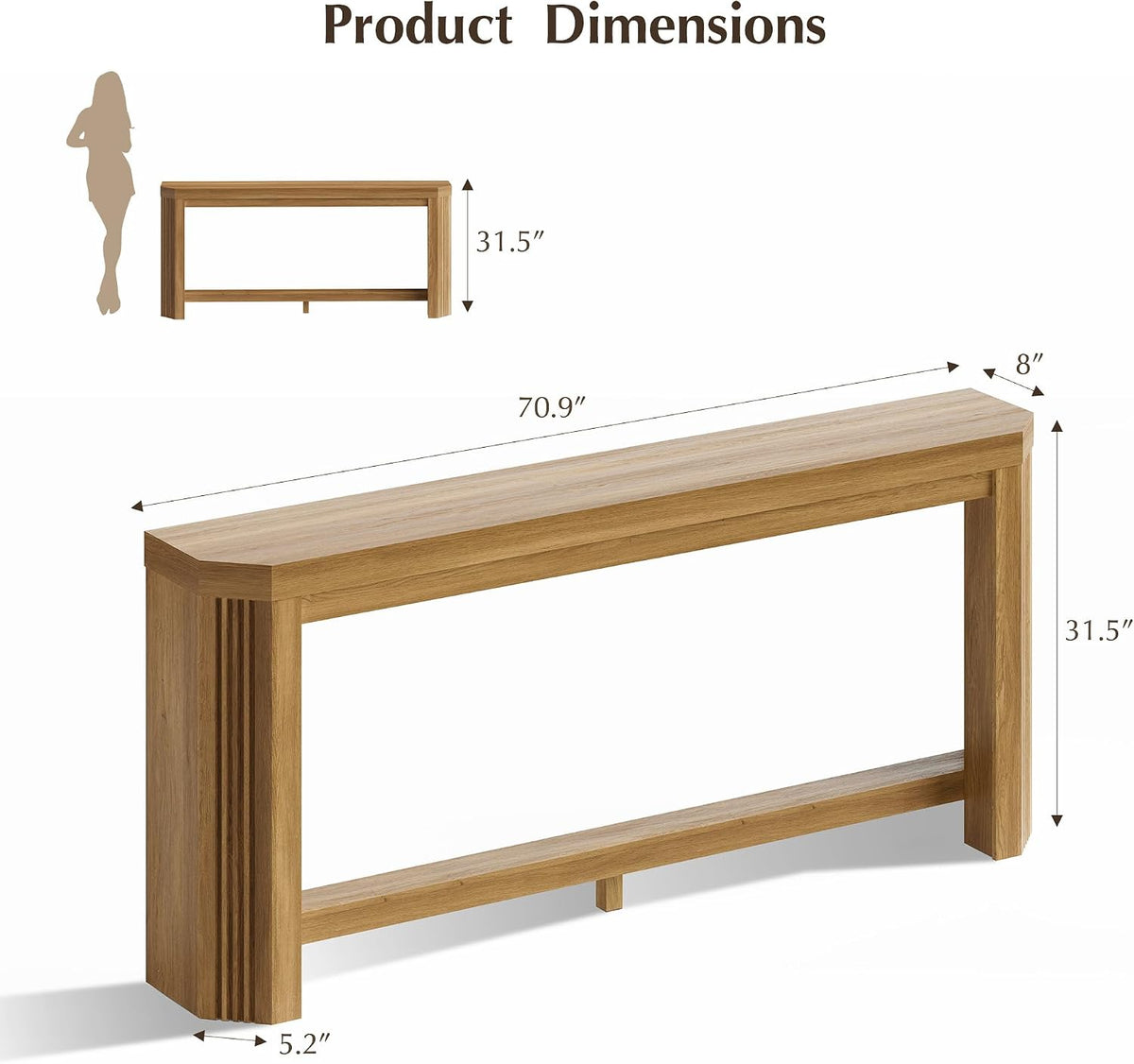 70" console table for entryway, narrow long sofa shown in use