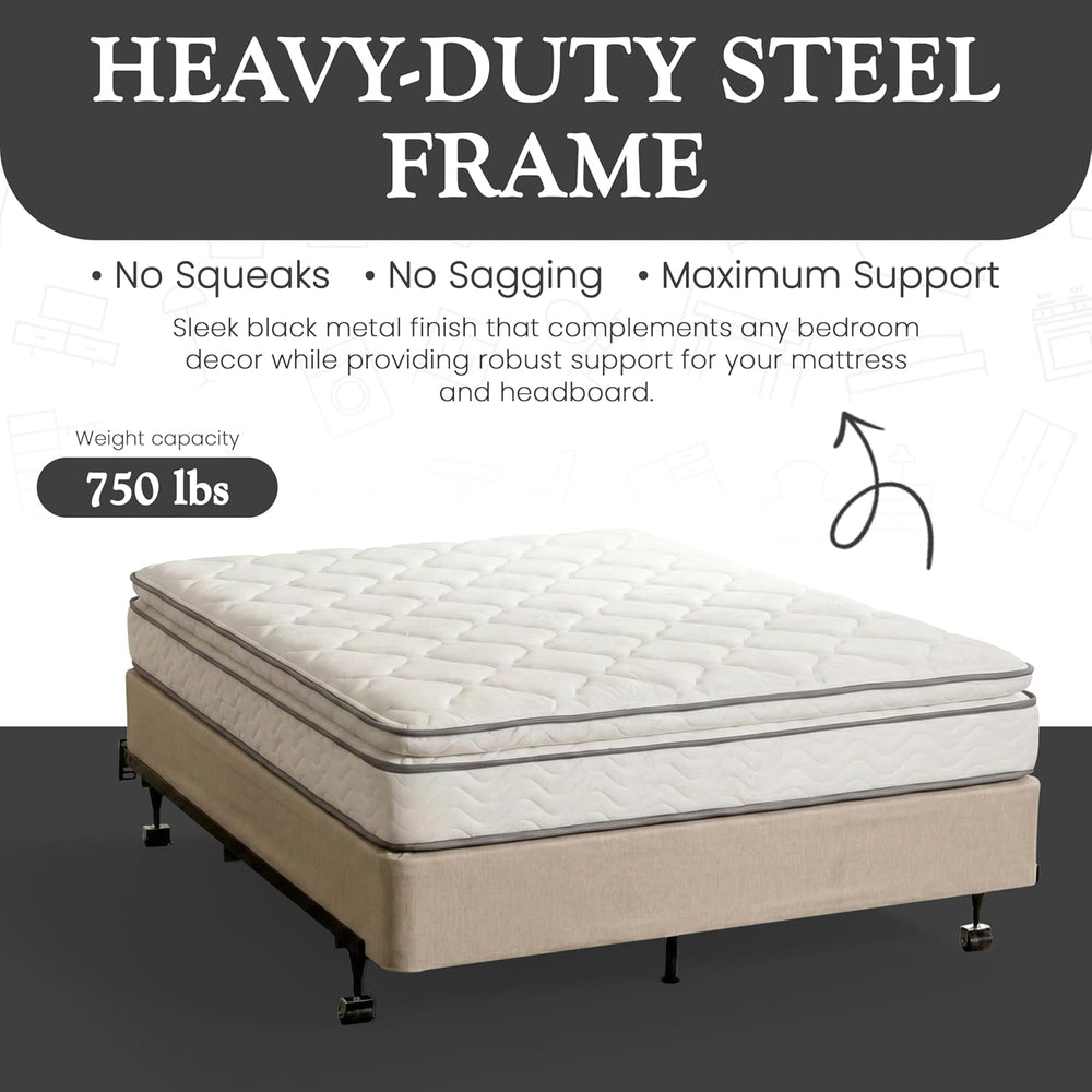 KB Designs Heavy Duty Adjustable Metal Bed Frame - 7 Legs Center Support, No ...