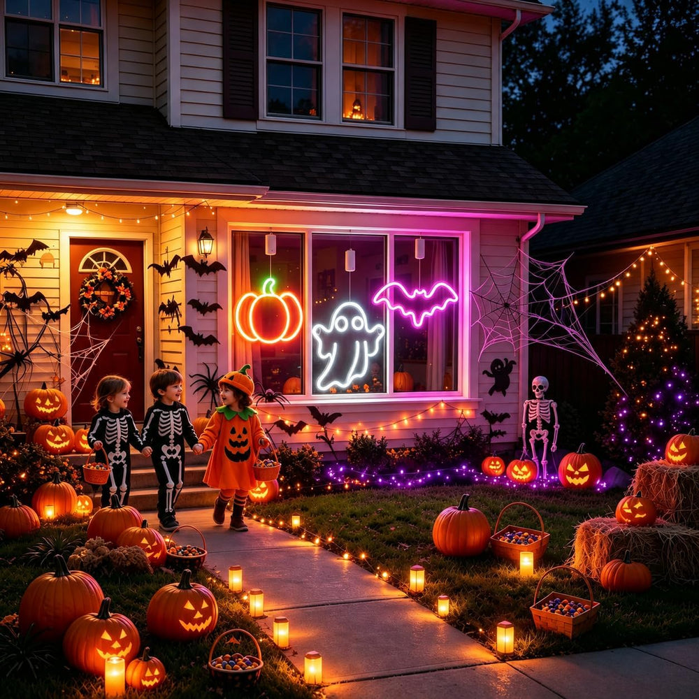 3Pack Rechargeable Halloween Window Lights,4/6/12H Timer,Sharp Outlines