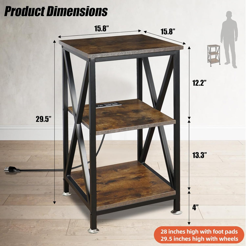 Square End Table with Charging Station, 3-Tier End Table Living Room, 16&quot...