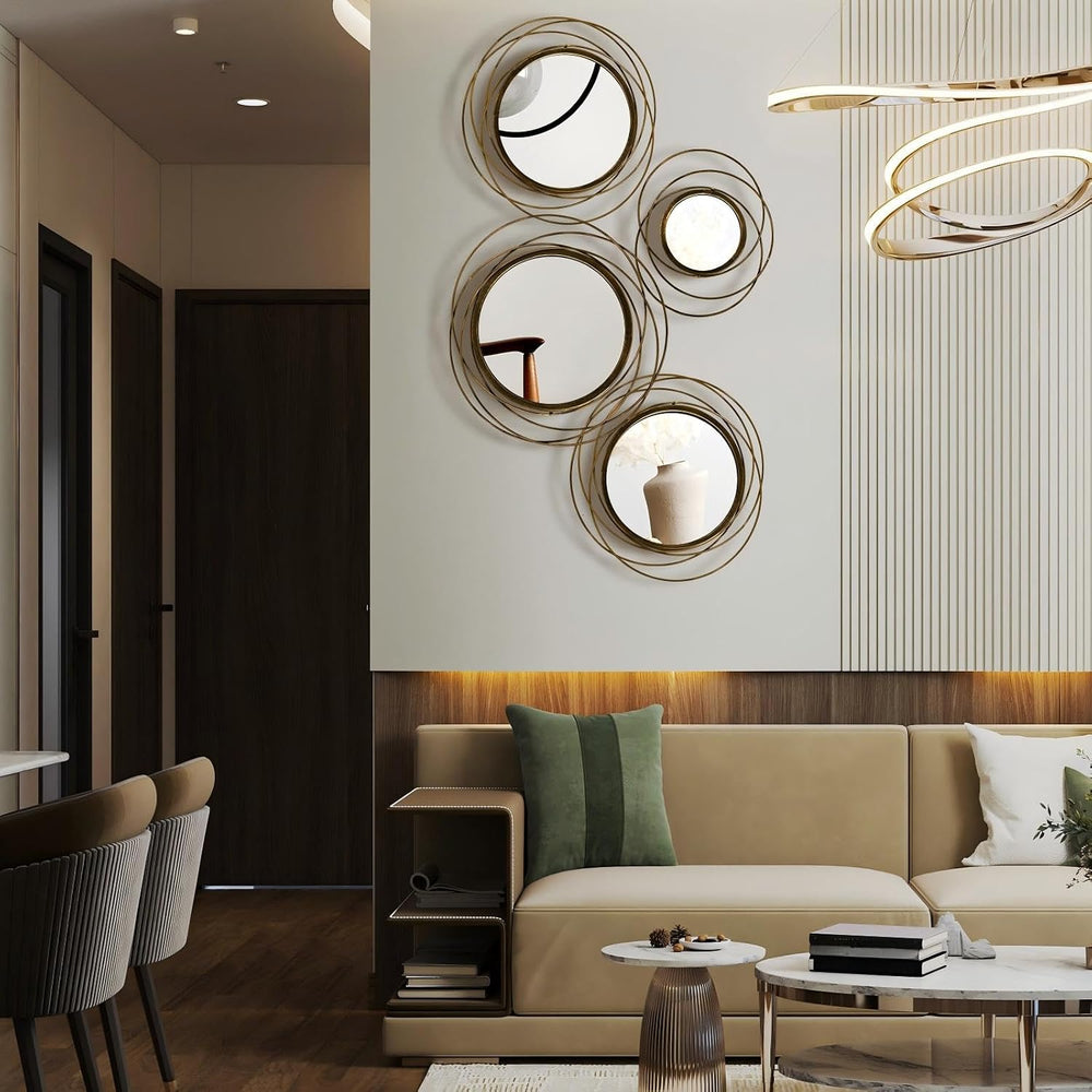 Hicarer 4 Pcs Decorative Wall Mirror Round Modern Circle Mounted Mirror Metal...