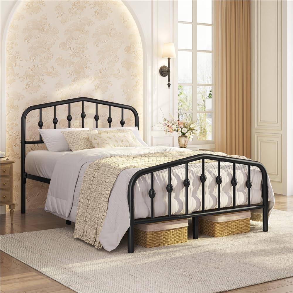 Yaheetech Full Metal Bed Frame with Victorian Vintage Headboard, Black