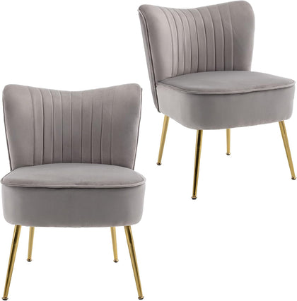 KCC Modern Velvet Accent Chair Set of 2,Side Chair for Bedroom,Light Gray
