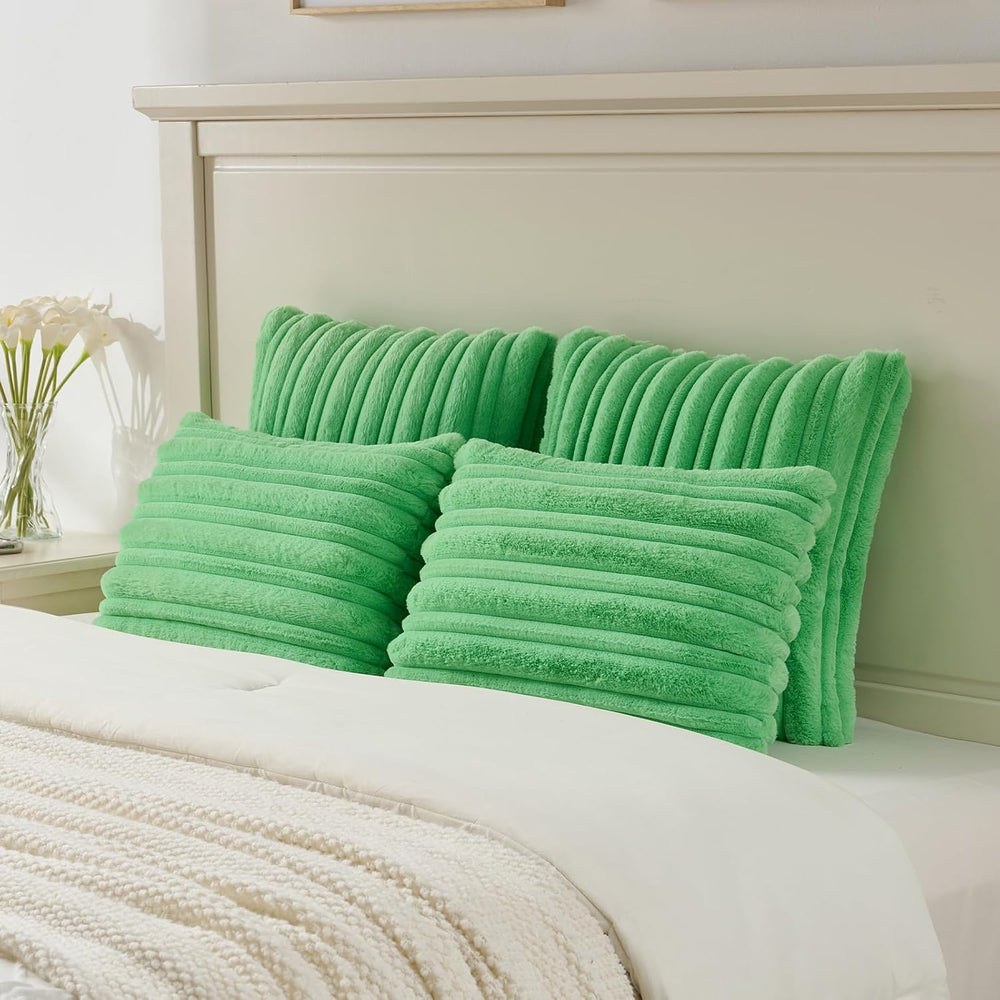 FUTEI Pack of 2 Faux Rabbit Fur Throw Pillow Covers 26x26 Inch,Grass Green