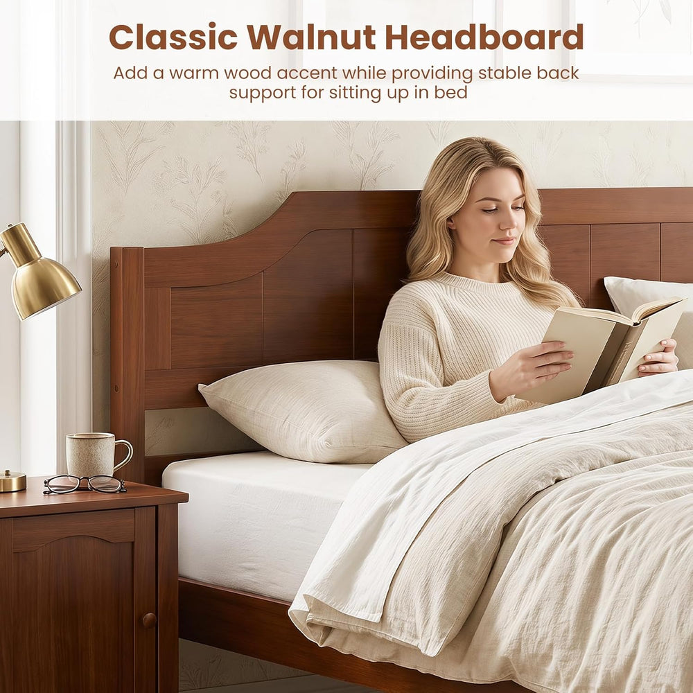 GIANTEX Full Size Wooden Bed Frame with Headboard, Wood Slat Support