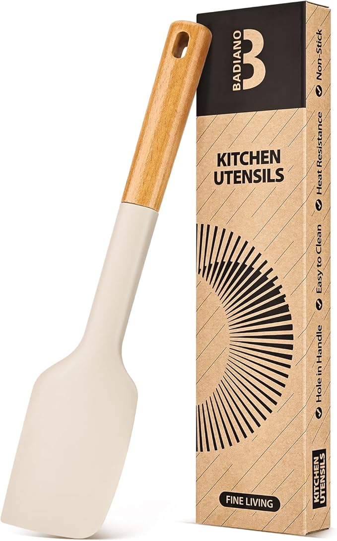 Silicone Heavy-Duty Spatula, Sturdy Bpa-Free Matte Silicone, Wooden Handle by BADIANO
