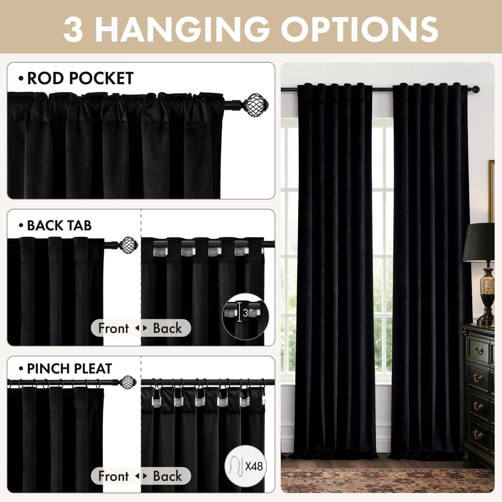 MIULEE Black Velvet Curtains 4 Panels Set Back Tab 40 x 84 Inch Long