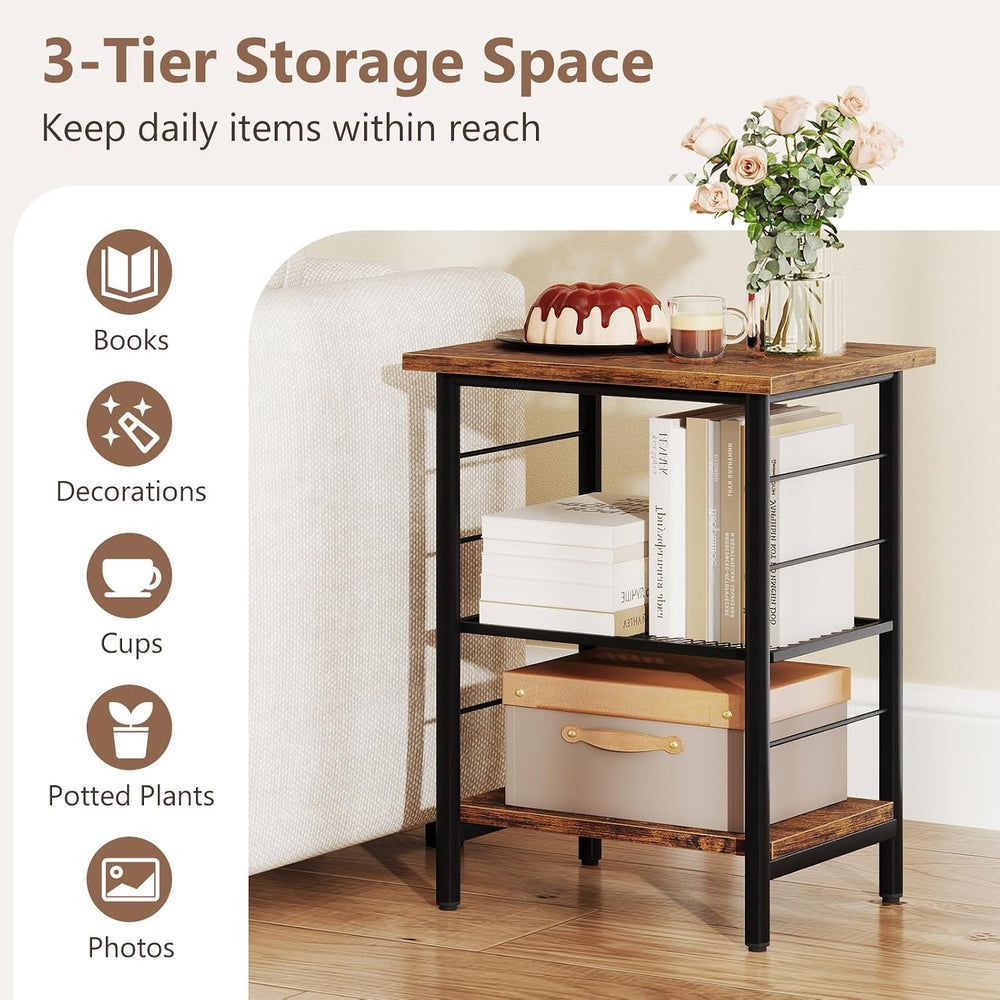 Giantex 3-Tier Side Table with Adjustable Mesh Shelf, Industrial Nightstand, ...