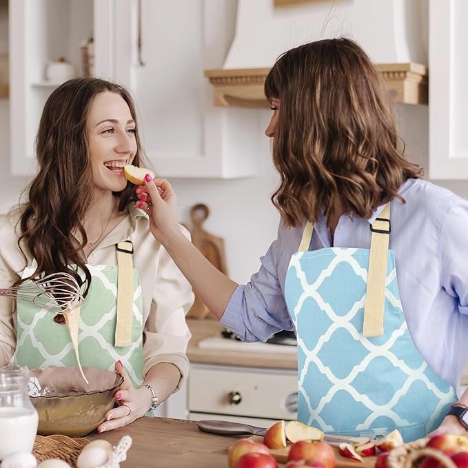 2 Pieces Aprons for Women with Pockets, Cotton Linen Waterproof Kitchen Cooking - Image 6