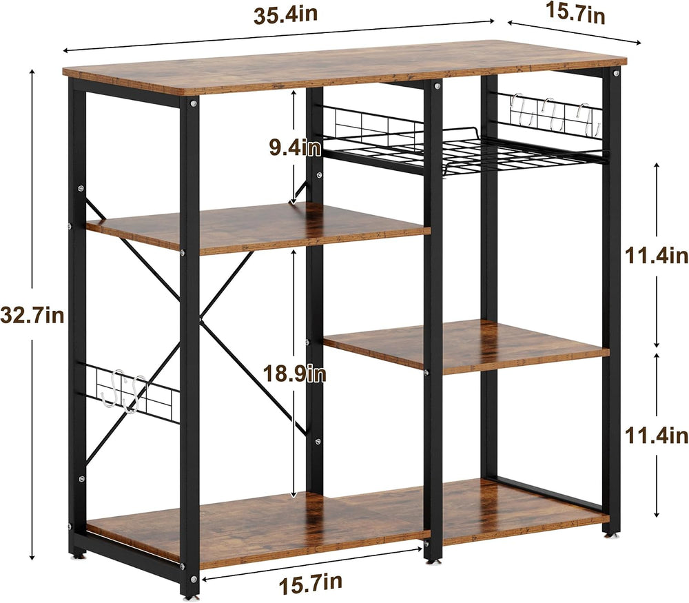 soges 3-Tier Kitchen Baker's Rack, Compact Microwave Stand, Rustic Brown ...