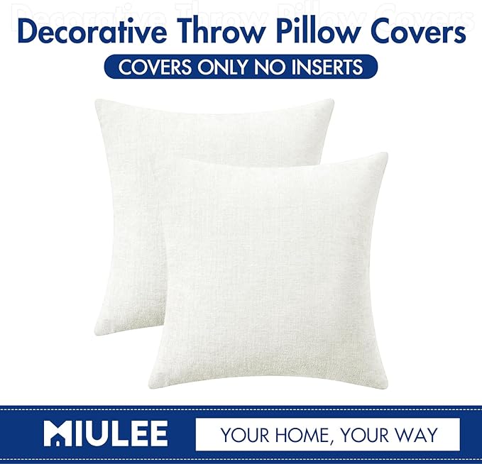 MIULEE Pack of 2 Couch Throw Pillow Covers 18x18 Inch Soft White Chenille - Image 6