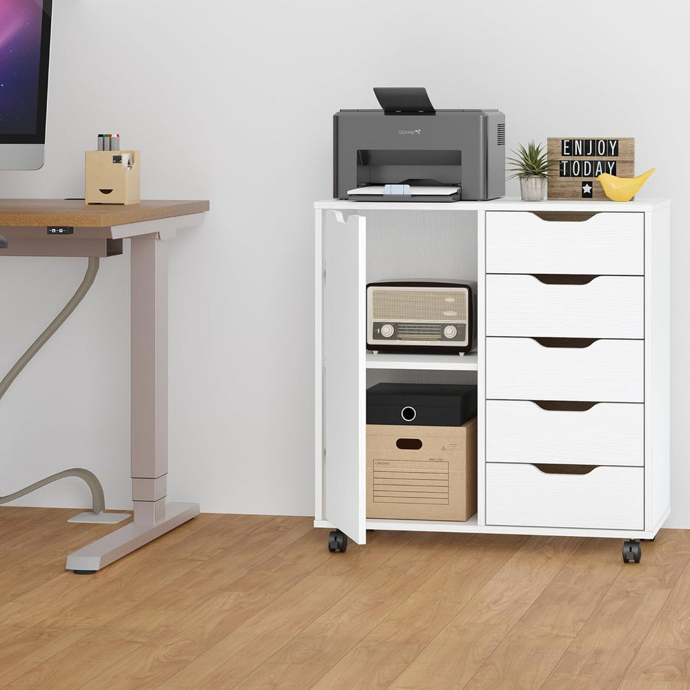 Panana 5-Drawer Chest with 1 Door, Wooden Chest of Drawers Storage Dresser Ca...