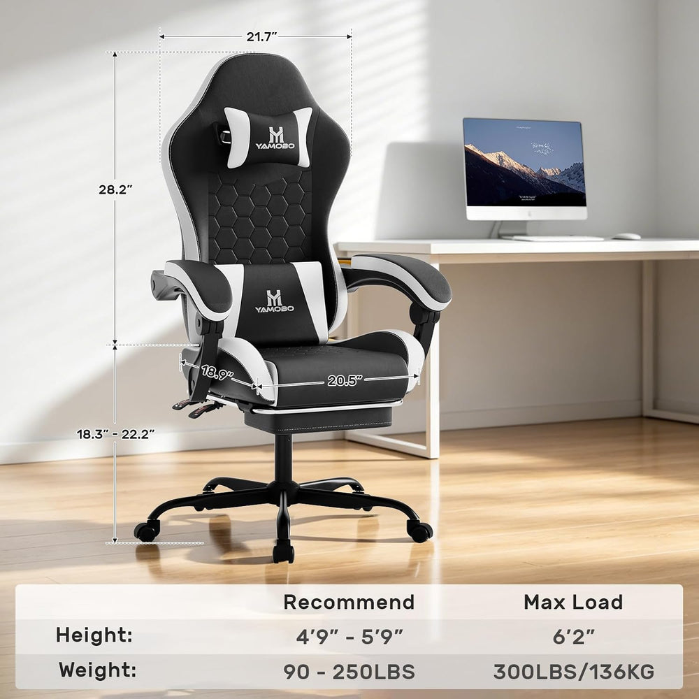 Gaming Chair, Computer Office Chair with Footrest, Adjustable Height & Ba...