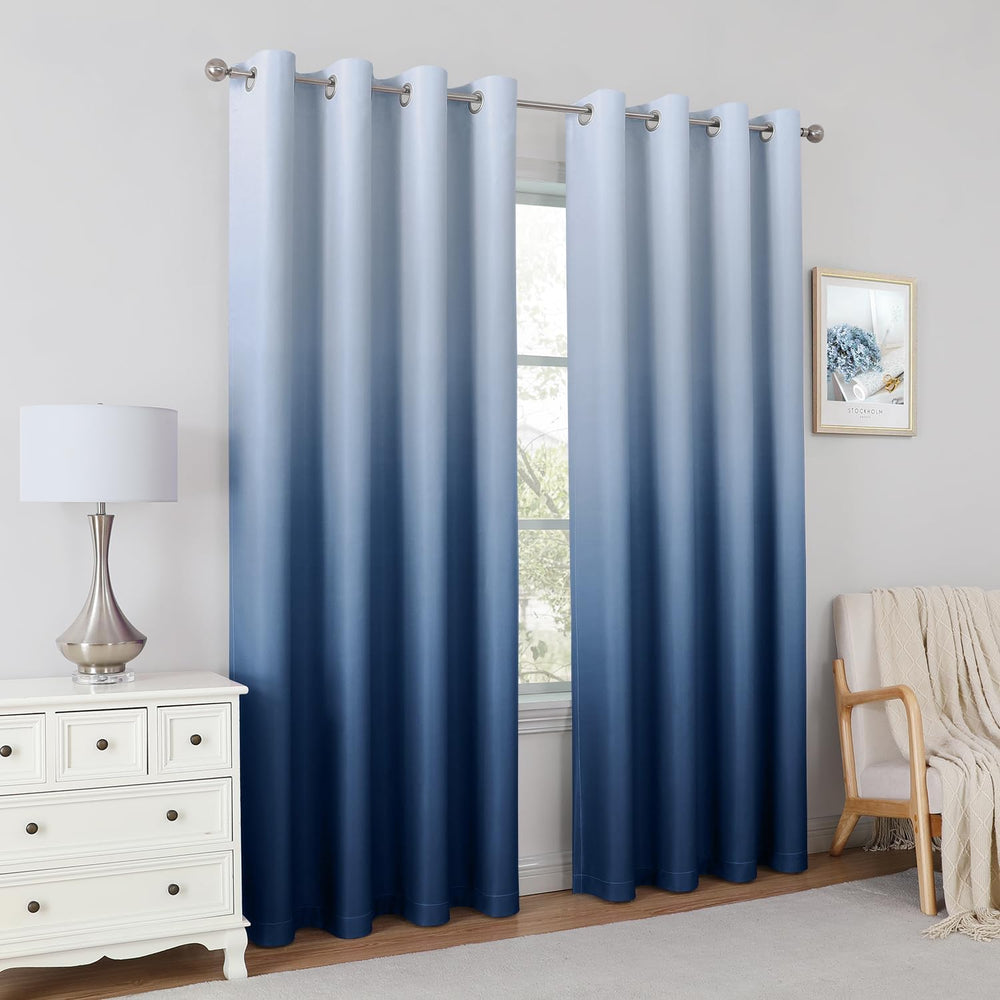 HOMEIDEAS Navy Blue Ombre Blackout Curtains 52W x 84L 2 Panels