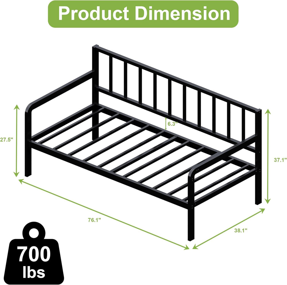 Lutown-Teen Twin Daybed Frame, Metal DayBeds, Heavy-Duty Steel Slats, Black