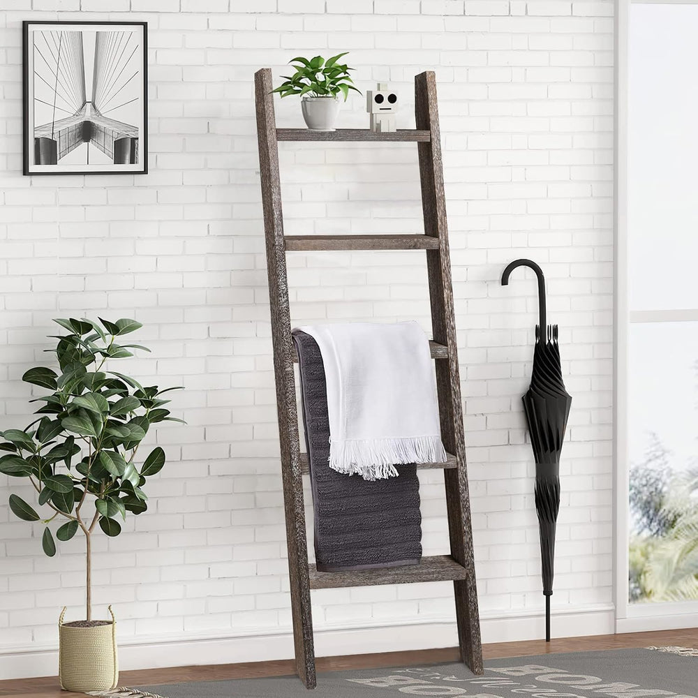 Natsukage Rustic Wooden Blanket Ladder - Farmhouse Decorative Ladder Shelf fo...