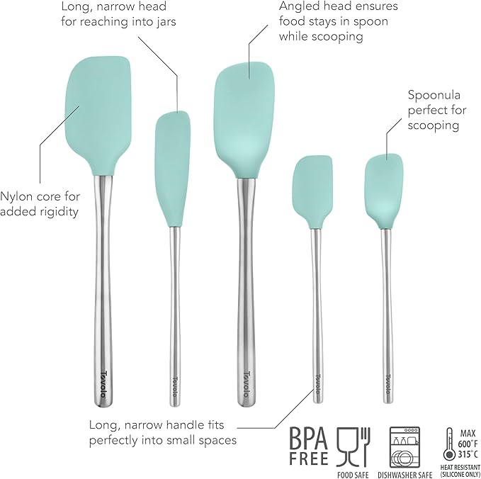 Tovolo Stainless Steel Handled Silicone Spatula Set of 5, Dishwasher Safe - Image 4