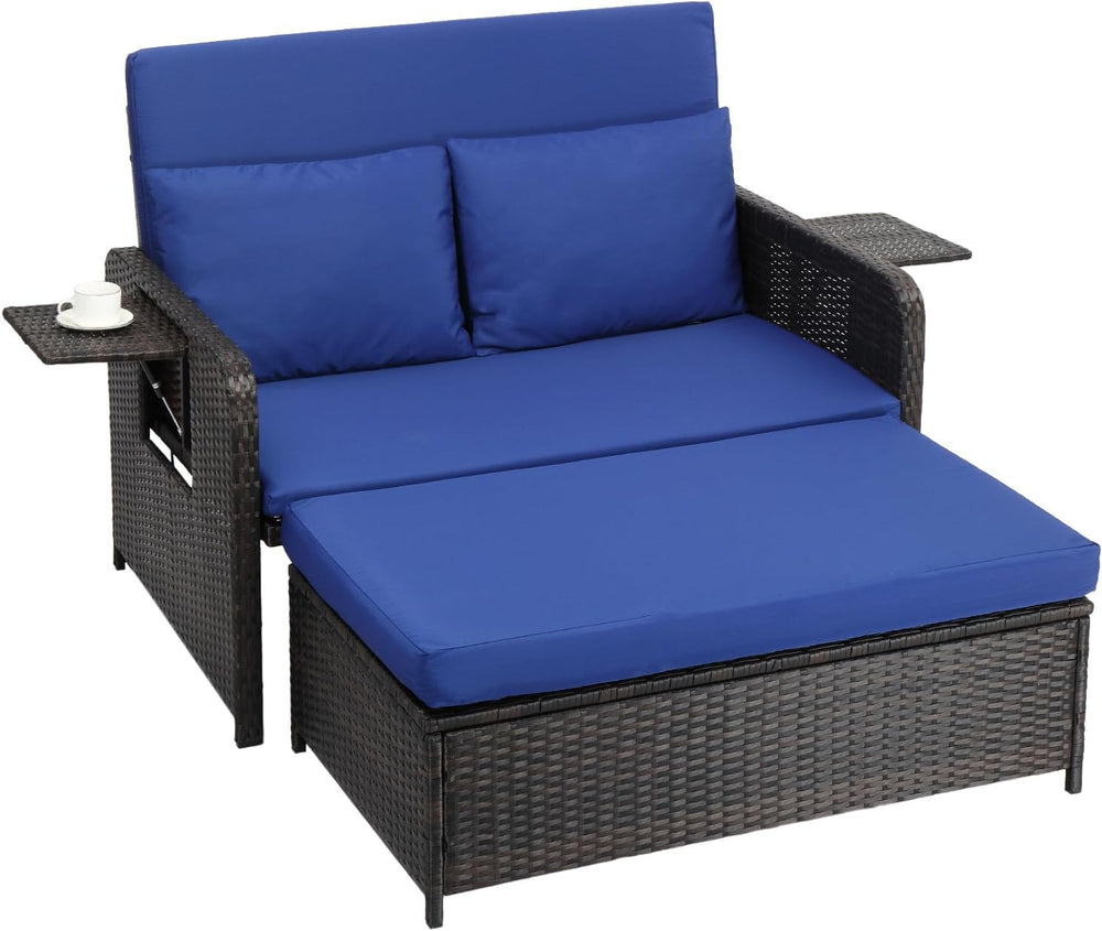 VINGLI Patio Daybed, Wicker Outdoor Daybed with Storage Ottoman & 5-Level...