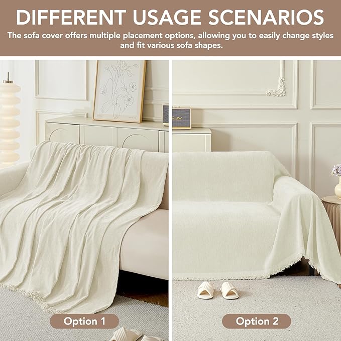 Couch Cover for Dogs, Boho Sofa Covers for 3 Cushion Couch, Chenille Sofa - Image 4