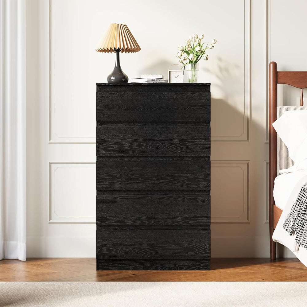 Black Wood Dresser for Bedroom, 5 Drawer for Clothes Storage