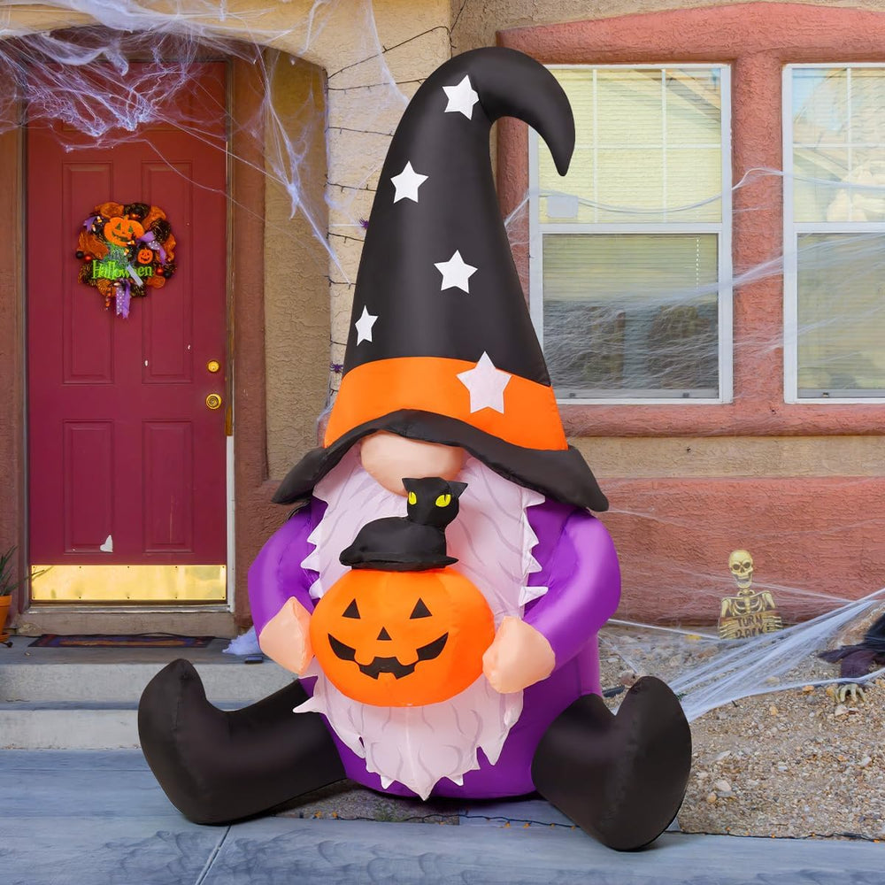 GOOSH 5 FT Halloween Gnomes Inflatables Outdoor Decorations, Gnome with Pumpk...
