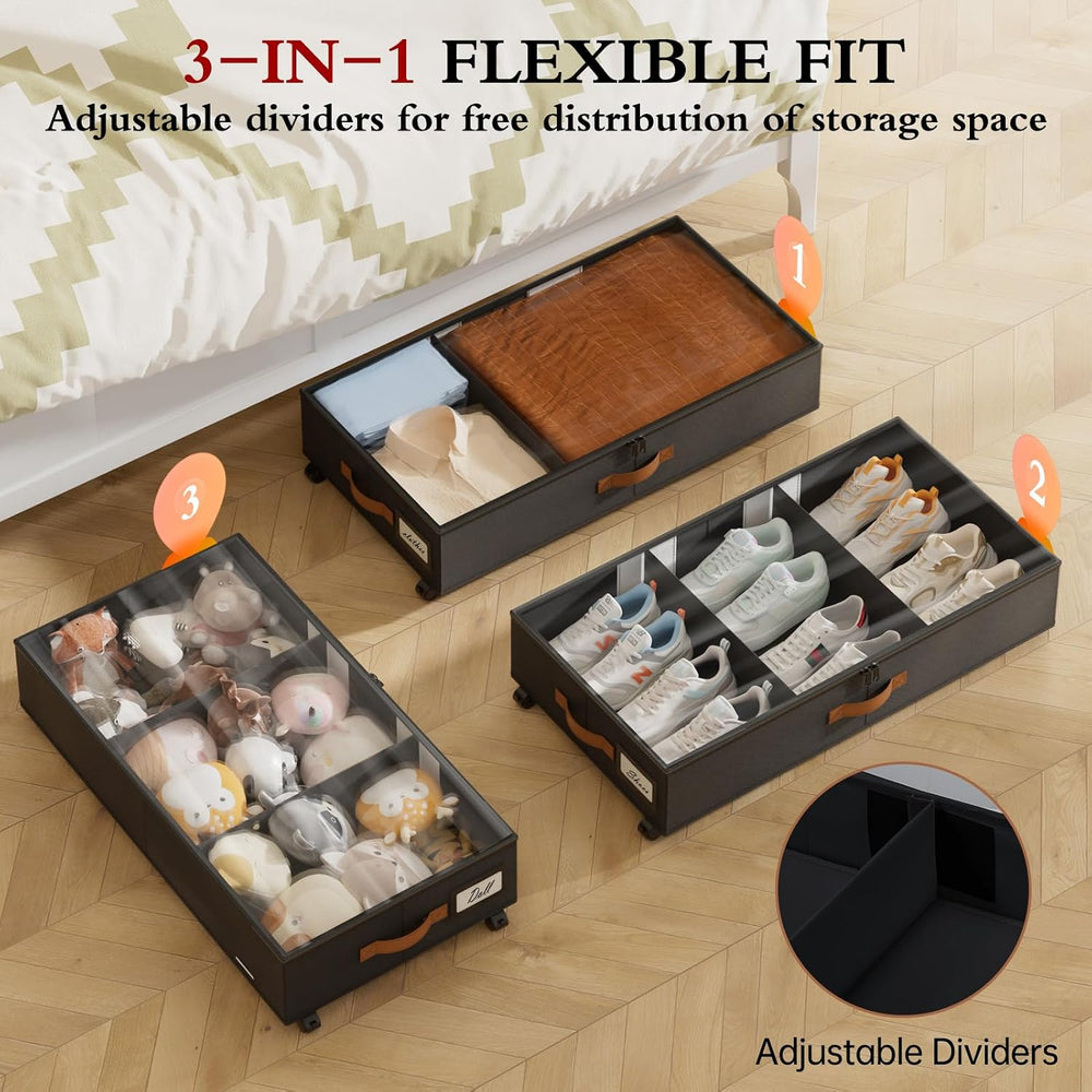 Yecaye Under Bed Storage with Wheels, 2 Pack Under Bed Storage Containers wit...