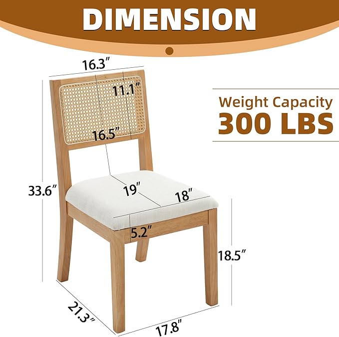 Westice Rattan Dining Chairs Set of 6, Farmhouse Natural Dining Room Chairs w...