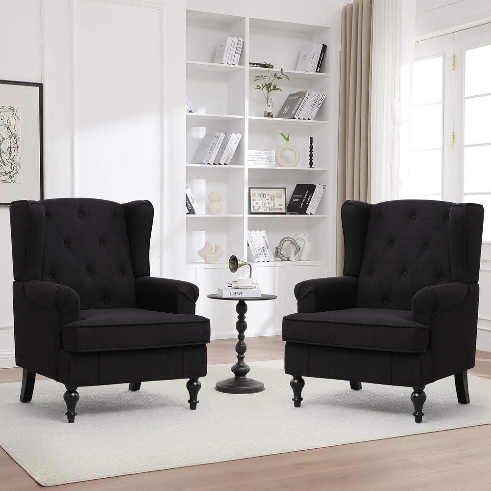 Accent Chair Set of 2, Mid Century Modern Upholstered Wingback Chair, Armchai...