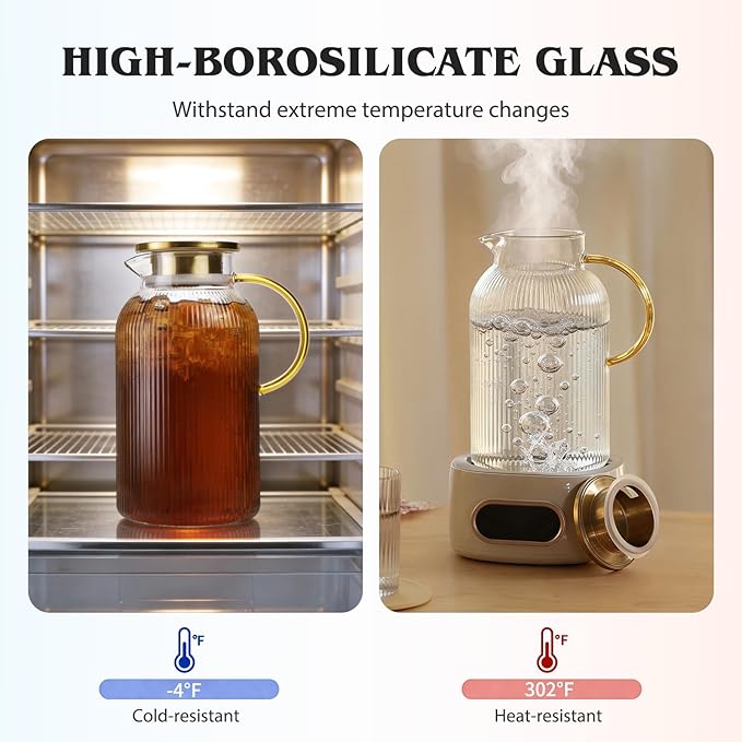 2 Pack Glass Pitchers with Lid and 2 Cups, 68oz/ 2 Liter Glass Water Pitcher - Image 6