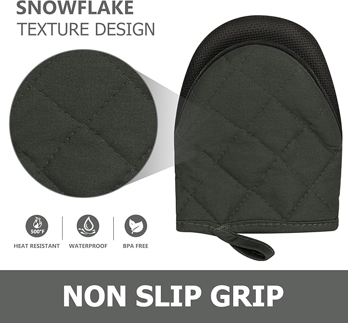 Short Oven Mitts, Heat Resistant 500°F, Silicone Grip Kitchen Gloves, Non-Slip - Image 4