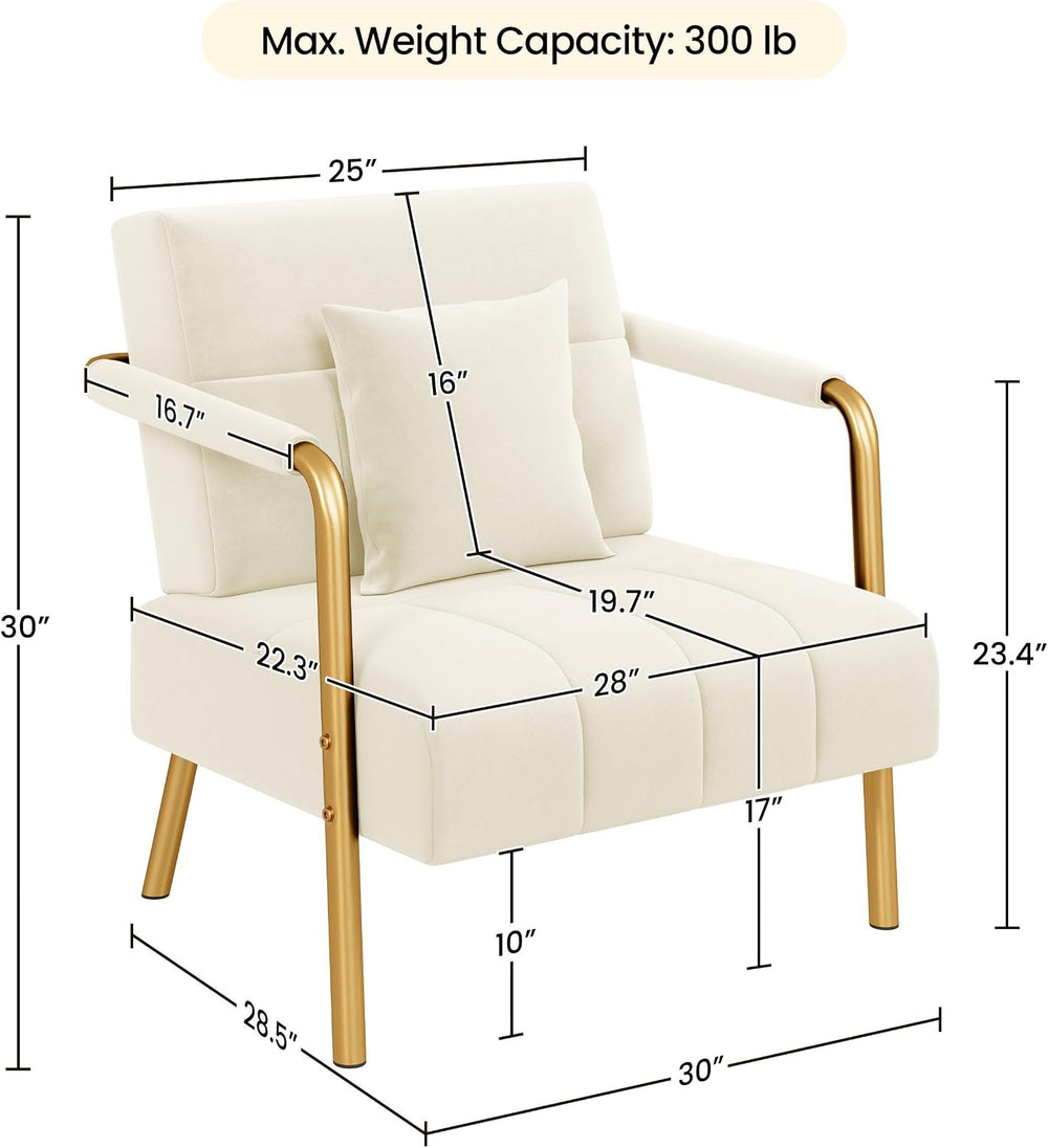 Yaheetech Small Chair Modern Armchair with Golden Frame, Beige