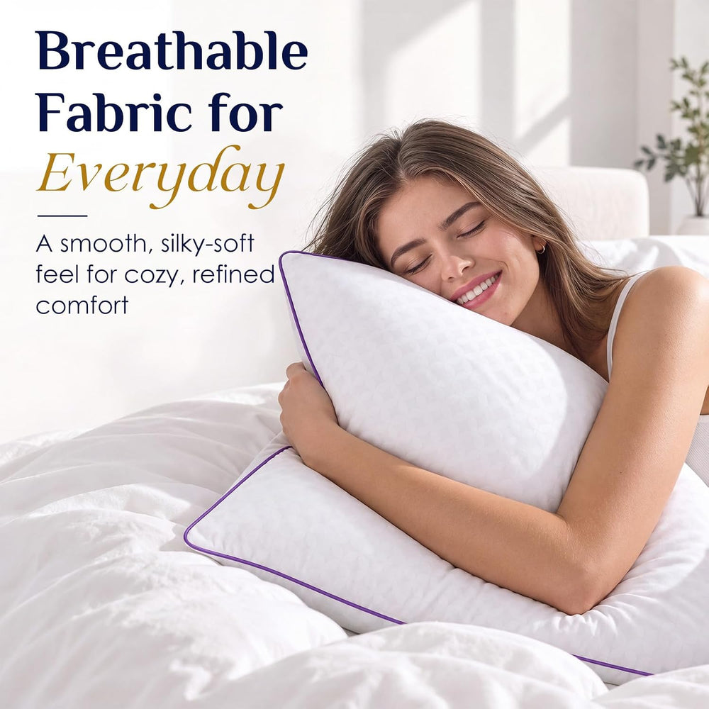 JOLLYVOGUE Pillows Queen Size Set of 4, Washable Supportive Firm Bed Pillows ...