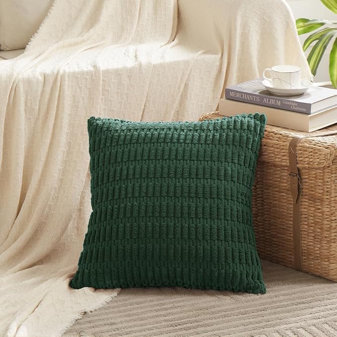 Fancy Homi Set of 4 Dark Green Boho Decorative Throw Pillow Covers 24x24 Inch - Image 2